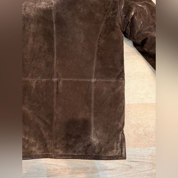 Suede leather brown fur lined jacket - Picture 6 of 14